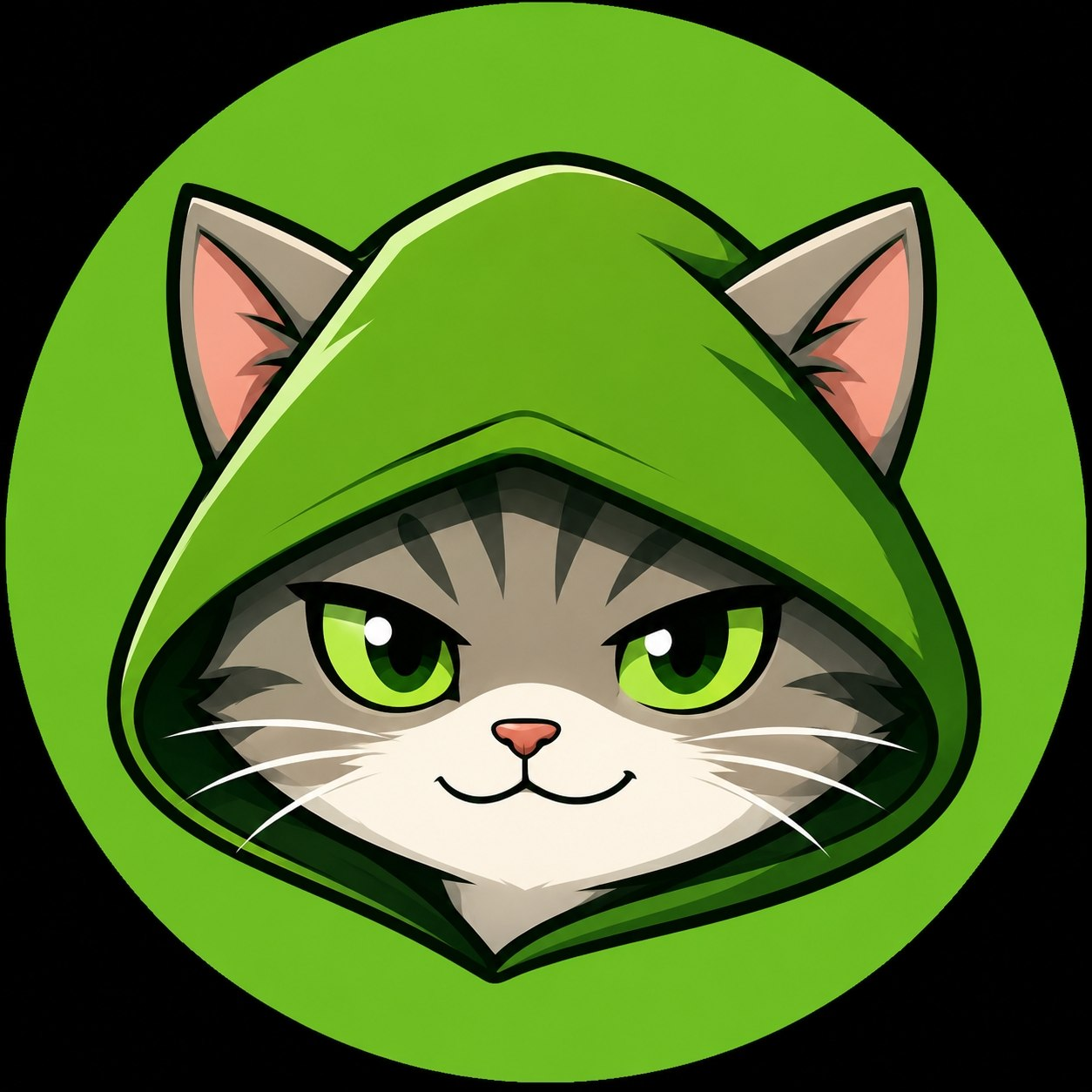 RobinCat wearing a bright green hood